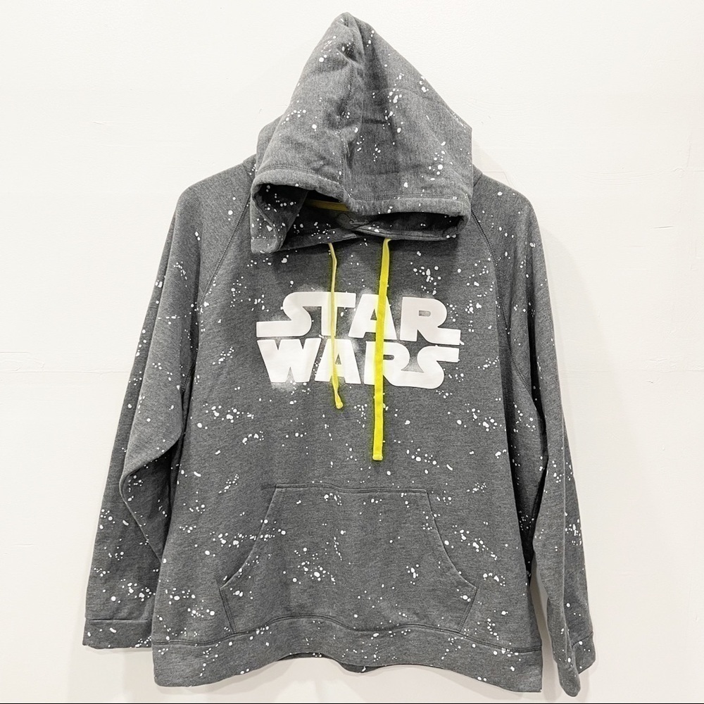 Star Wars Gray Speckled Hoodie Sweatshirt Dotted Contrast Drawstring Size 1X